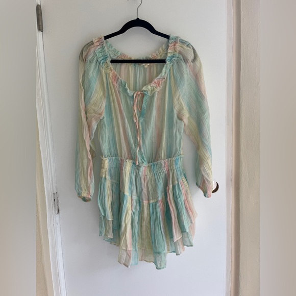 LoveShackFancy Banou Rainbow Long Sleeve Mini Dress With Metallic Detailing sz M - Picture 6 of 16